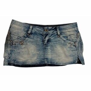 Vintage Y2K D. Rose Micro Mini Skirt Blue Acid Wash Denim Studded Charms